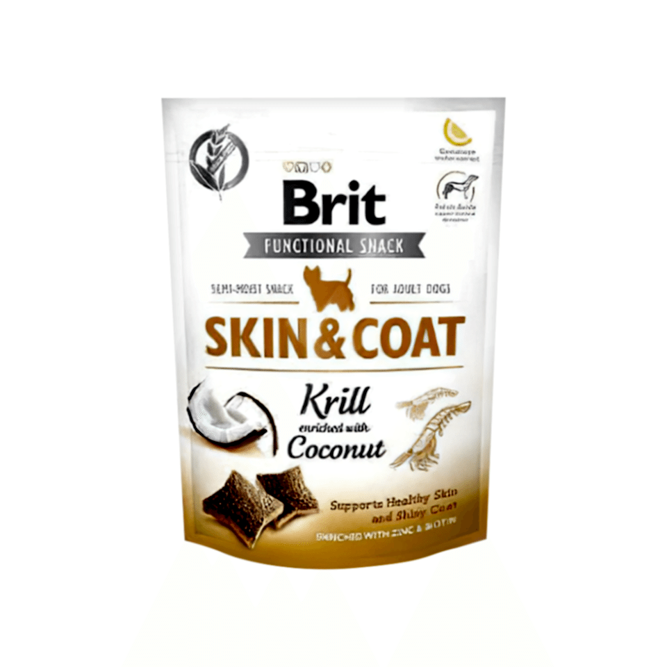 Brit Care Functional Snack Skin Coat Kril & Hindistan Cevizli Köpek Ödül Maması (150 g)