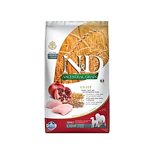 N&D Light Düşük Tahıllı Tavuk Etli ve Narlı Orta ve Büyük Irk Yetişkin Köpek Maması (2,5 kg)