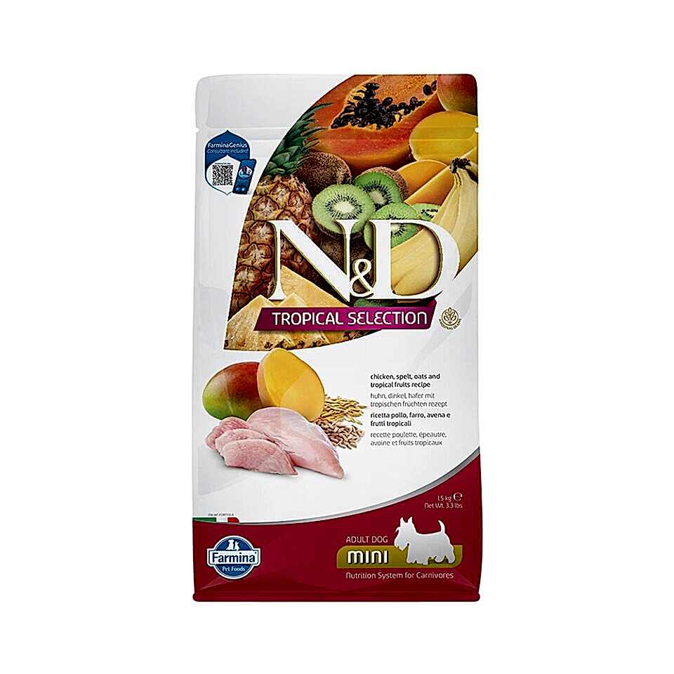 N&D Tavuk Etli ve Tropikal Meyveli Mini Irk Yetişkin Köpek Maması (1,5 kg)