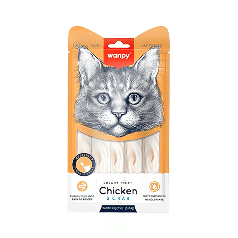 Wanpy Bağışık Güçlendirici Tavuk Etli ve Yengeçli Sıvı Kedi Ödül Maması (5 x 14 g)