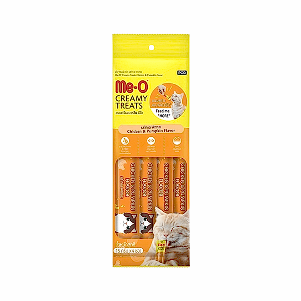 Me-O Creamy Treats Jelly Tavuk Etli ve Bal Kabaklı Ek Besin ve Kedi Ödülü (4 x 15 g)