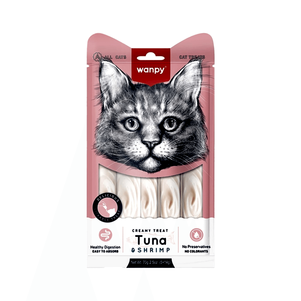 Wanpy Bağışıklık Güçlendirici Ton Balıklı ve Karidesli Sıvı Kedi Ödülü (5 x 14 g)