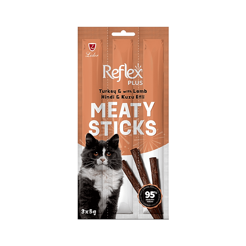 Reflex Plus Meaty Sticks Hindi Etli ve Kuzu Etli Yetişkin Kedi Ödülü (3 x 5 g)
