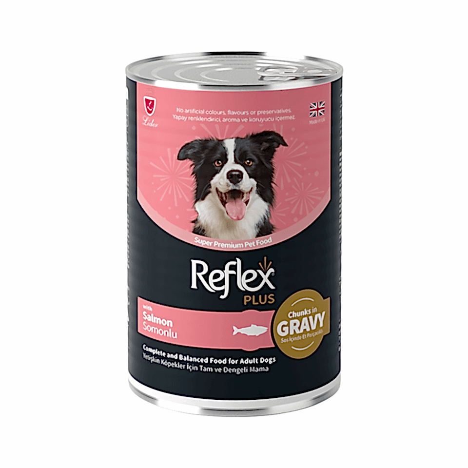Reflex Plus Sos İçinde Et Parçacıklı ve Somonlu Yetişkin Köpek Maması (400 g)
