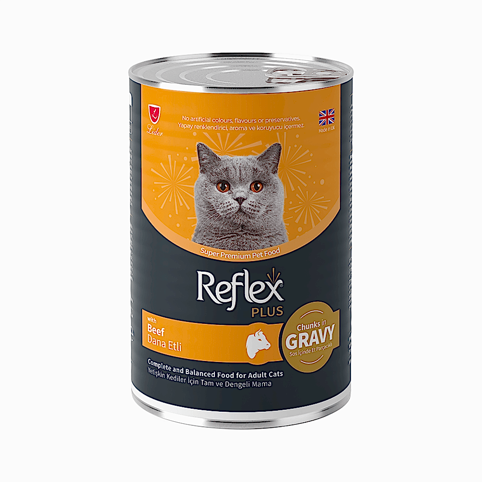 Reflex Plus Sos İçinde Et Parçacıklı ve Dana Etli Yetişkin Kedi Maması  (400 g)