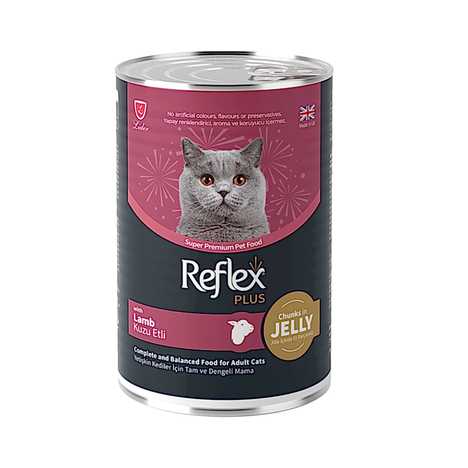 Reflex Plus Jöle İçinde Et Parçacıklı ve Kuzu Etli Yetişkin Kedi Maması (400 g)