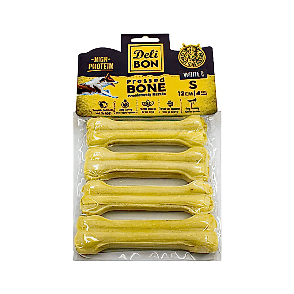 Deli Bon Gerçek Deriden Sütlü Press Kemik Köpek Ödülü 12 cm (4'lü)