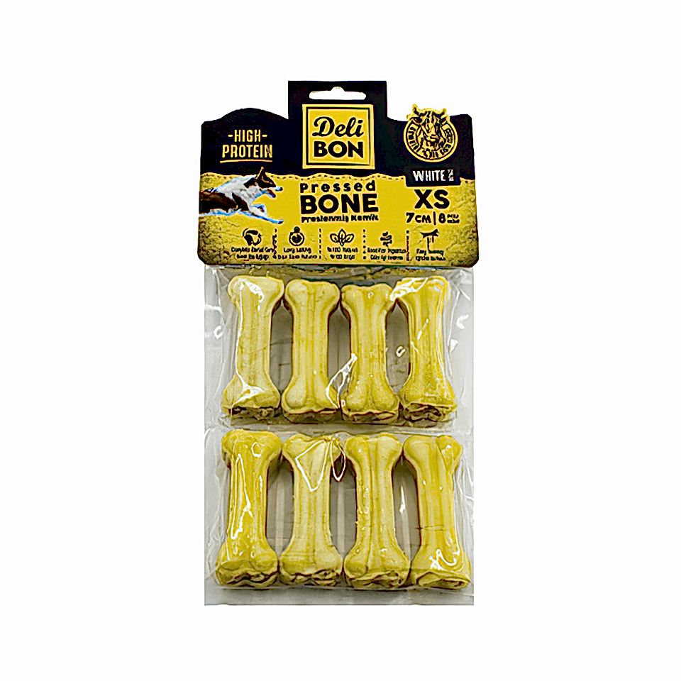 Deli Bon Deri Press Kemik Köpek Ödülü 7 cm (8'li)