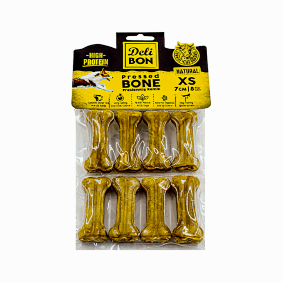 Deli Bon Deri Natural Press Kemik Köpek Ödülü 7 cm (8'li)