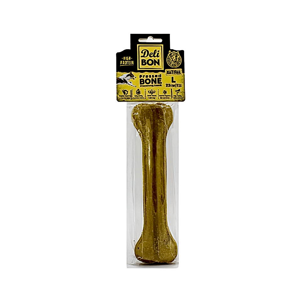 Deli Bon Deri Natural Press Kemik Köpek Ödülü (22 cm)
