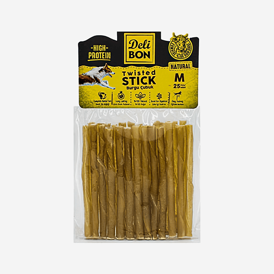 Deli Bon Deri Natural Burgu Çubuk Köpek Ödülü M (25'li)