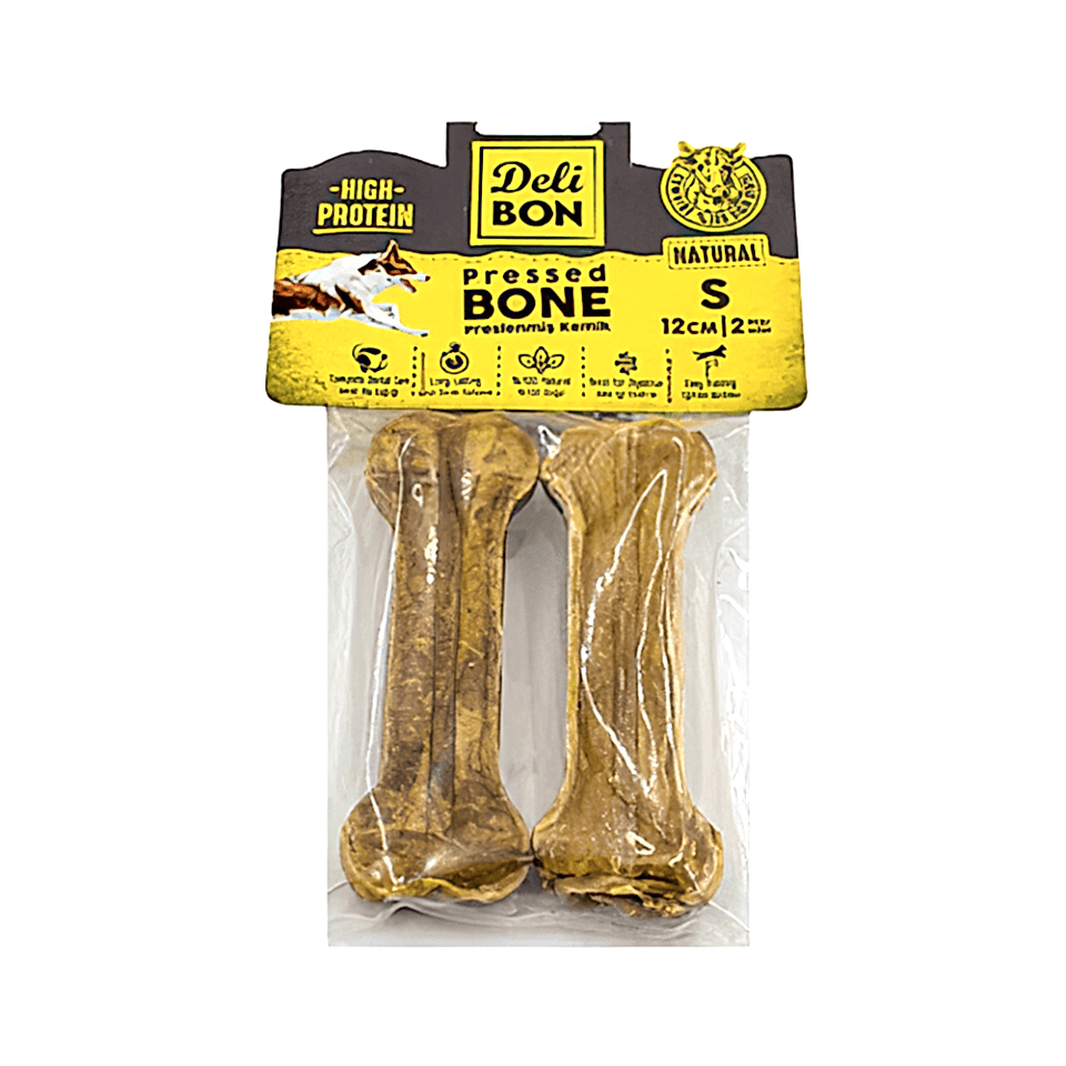 Deli Bon Deri Natural Press Kemik Köpek Ödülü 12 cm (2'li)