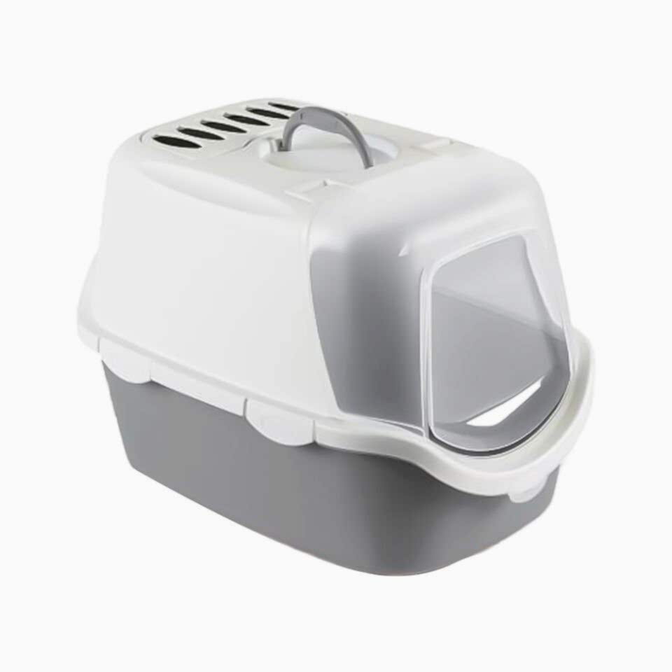 Stefanplast Cathy Easy Clean Gri Beyaz Kapalı Kedi Tuvaleti (56 x 40 x 40 cm)